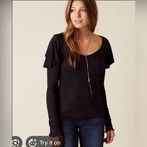 We The Free Black Long Sleeve Top with Ruffle Detail